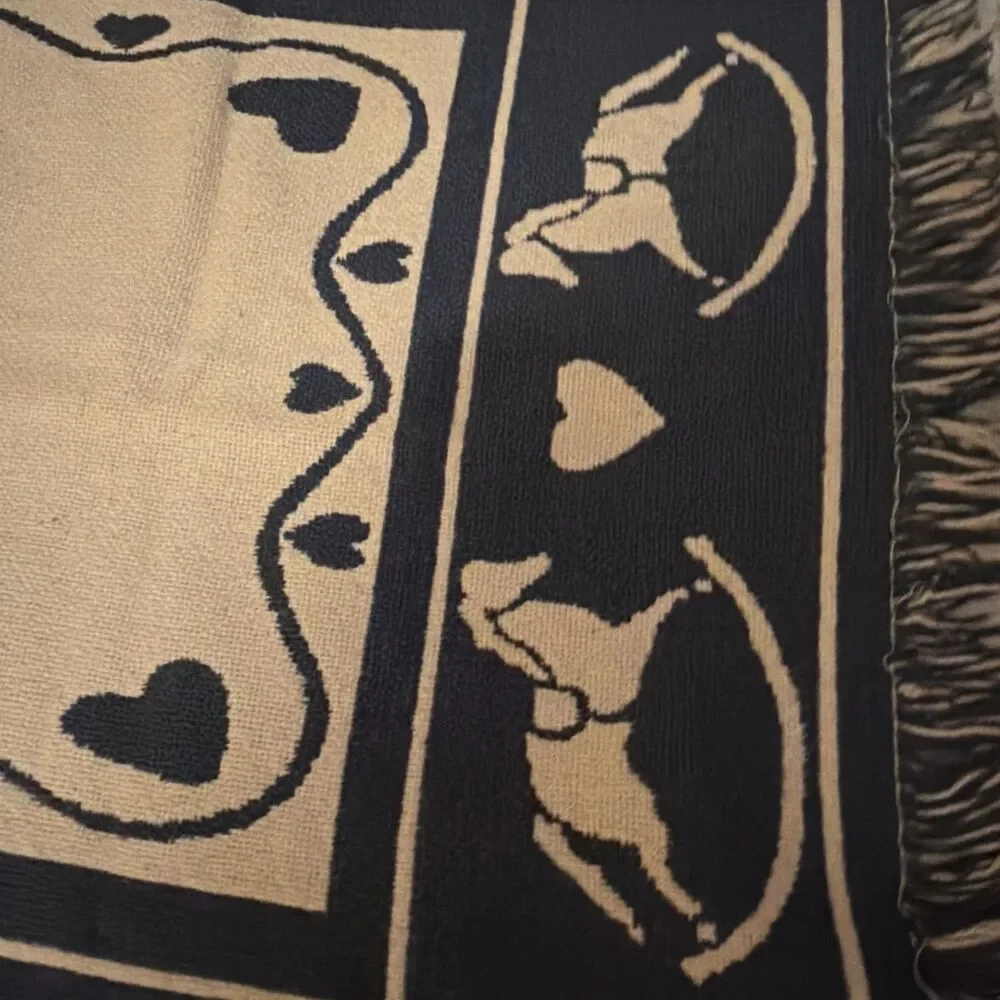 Vtg Goodwin Weavers Reversible Throw Blanket Tapestry Heart Horse 32x42 USA. GUC
